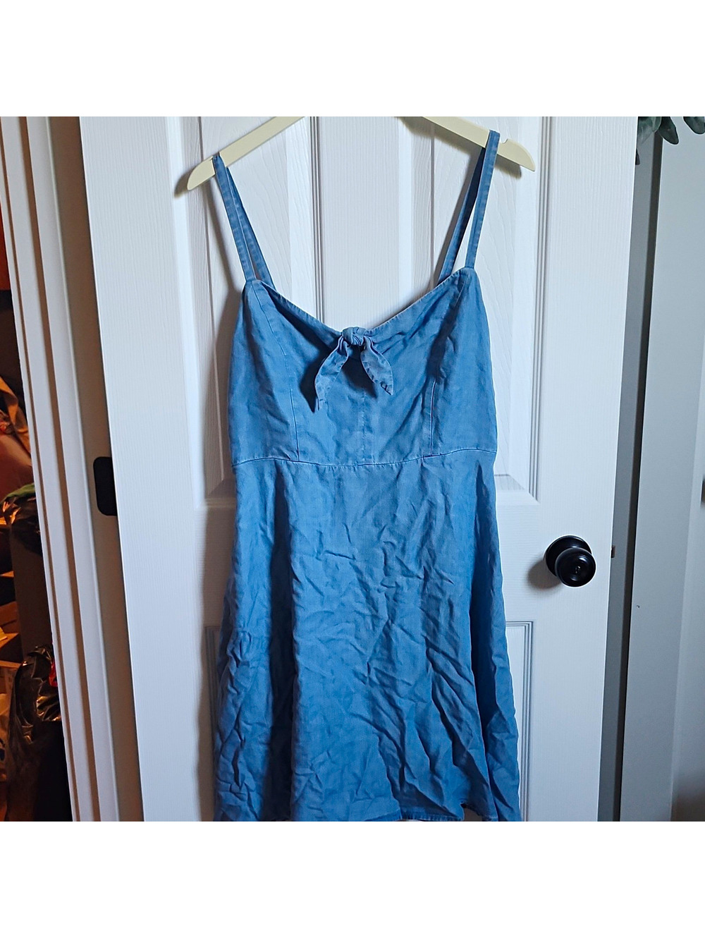 Old Navy Blue Chambray Smocked Tie Front Sundress, Adjustable Straps L